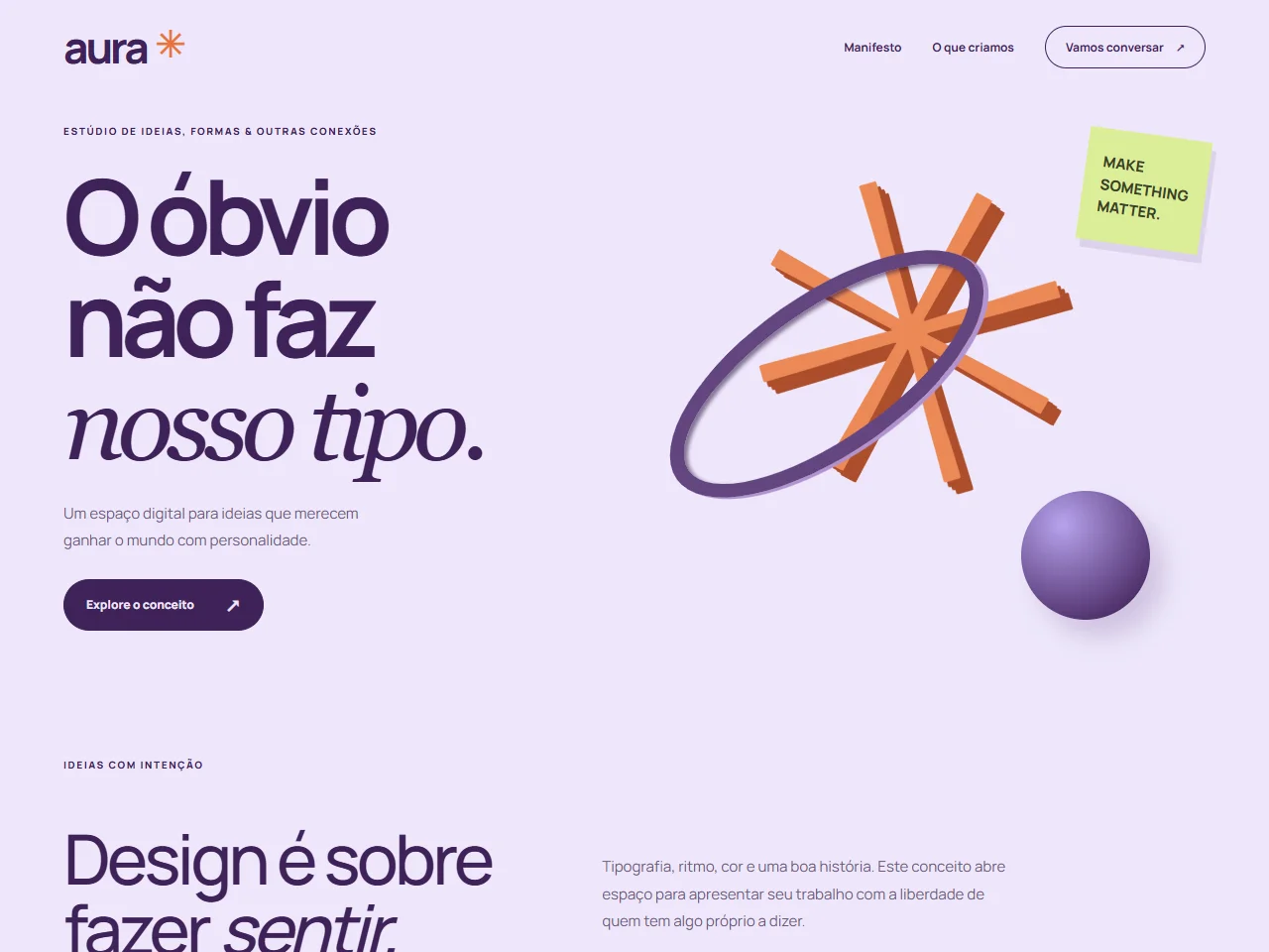 Prévia do modelo conceitual Estúdio Aura, Design & portfólio criativo